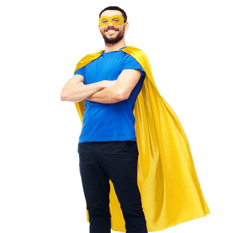 D.Q.Z Super Hero Capes and Masks for Adults Superhero Dress Up Halloween Costume Team Spirit Day Party Favors (Gold) - Image 1